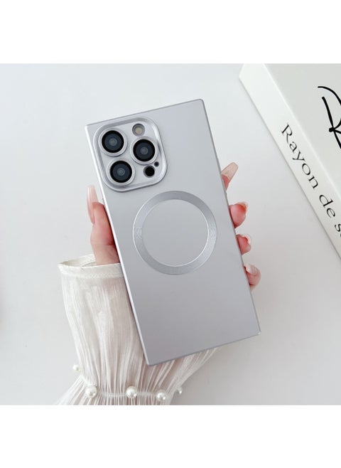 Suitable For Apple 16Promax Mobile Phone Case Square 15 Anti-drop Skin Sense 14Pro Magnetic Lens Film Protective Cover-Color:Silver-Applicable Models:iphone11PRO MAX