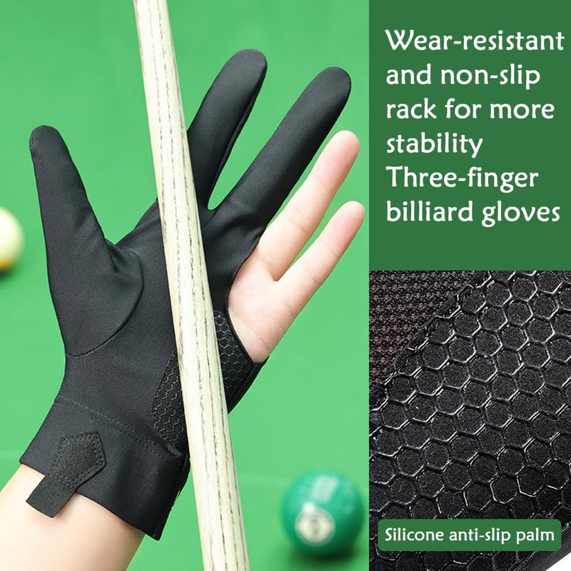 Wnddle Pool Glove Left Hand, Billiard Pool Gloves for Left Hand 3 Finger, Snooker Cue Sport Glove Popular, Billiards Glove, Sizes for Men & Women (Black2) - Image 4