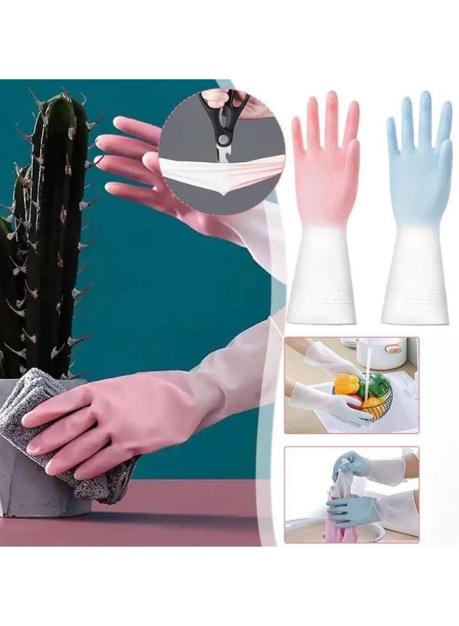 قفازات تنظيف احترافية من مطاط اللاتكس للأعمال المنزلية - قفازات غسيل أطباق طويلة مقاومة للماء مع حماية عازلة وملمس مانع للانزلاق لتنظيف المطبخ والمنزل - مقاس كبير، لون عشوائي - Image 1