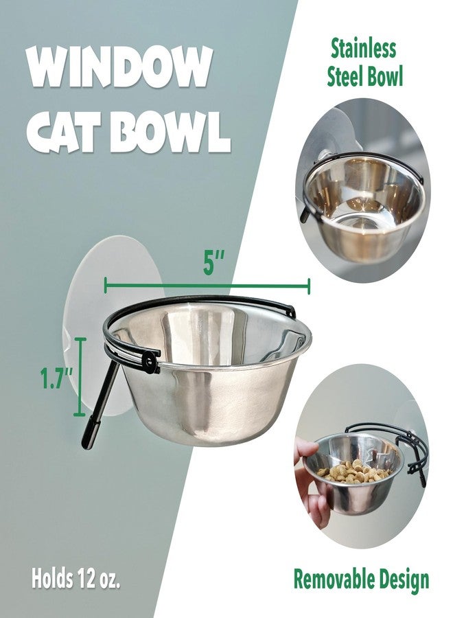 PETKARAY Window Bowls for Indoor Cats, 12 Ounces Food Bowl for Window, Dog Proof Cat Feeding Station, Foldable Stainless Bowl (Pack of 2) - Image 2