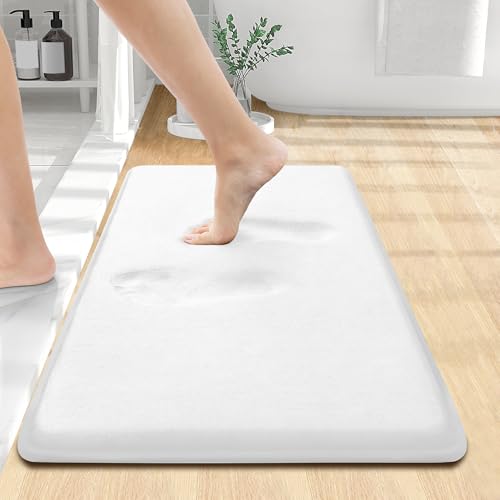 Smiry Memory Foam Bath Mat 24x16 Extra Soft and Absorbent Bathroom Mats Non Slip Washable Carpet for Floor Shower and Tub White