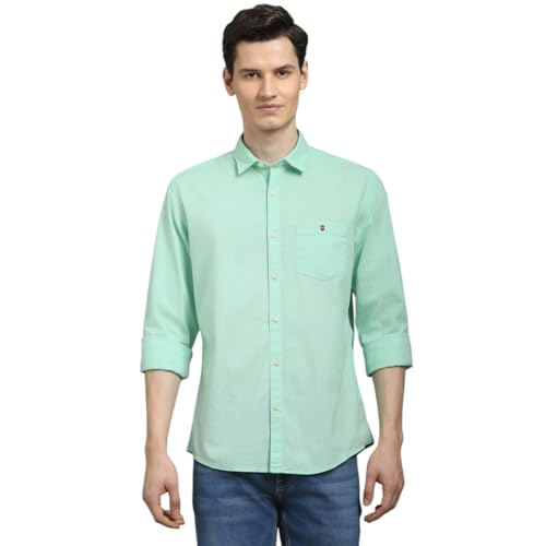 LOUIS PHILIPPE قميص لويس فيليب للرجال من القطن بتصميم ضيق (LRSFNSLBF66707_أخضر، 44) - Image 1