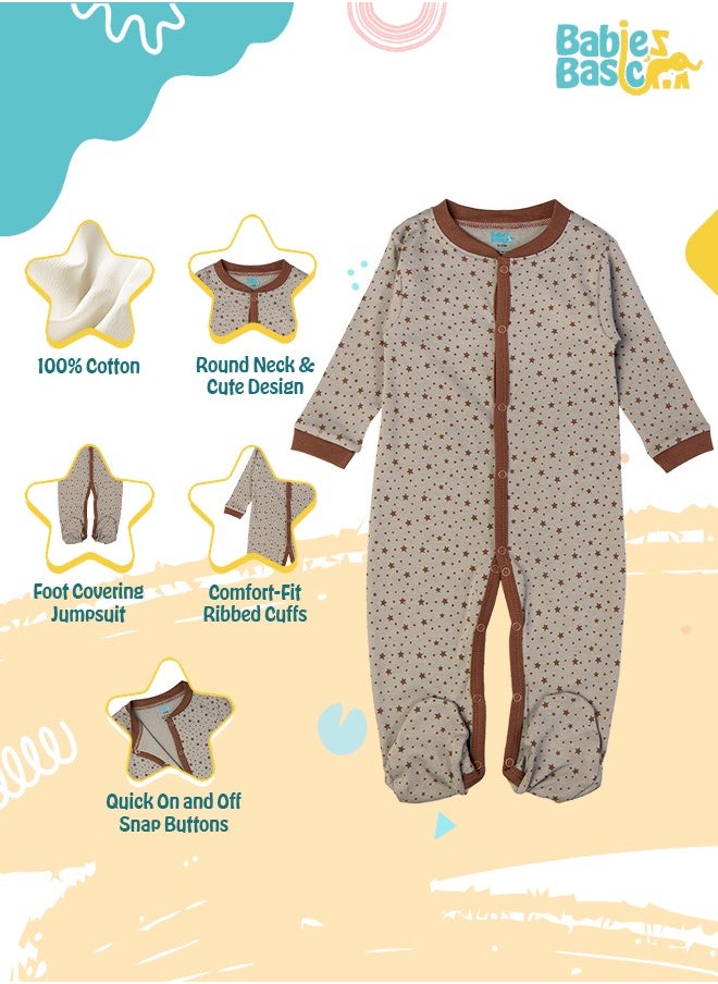 Babies Basic 100% Cotton Printed Long Sleeves Jumpsuit/Romper/Sleepsuit For Babies  - Image 2