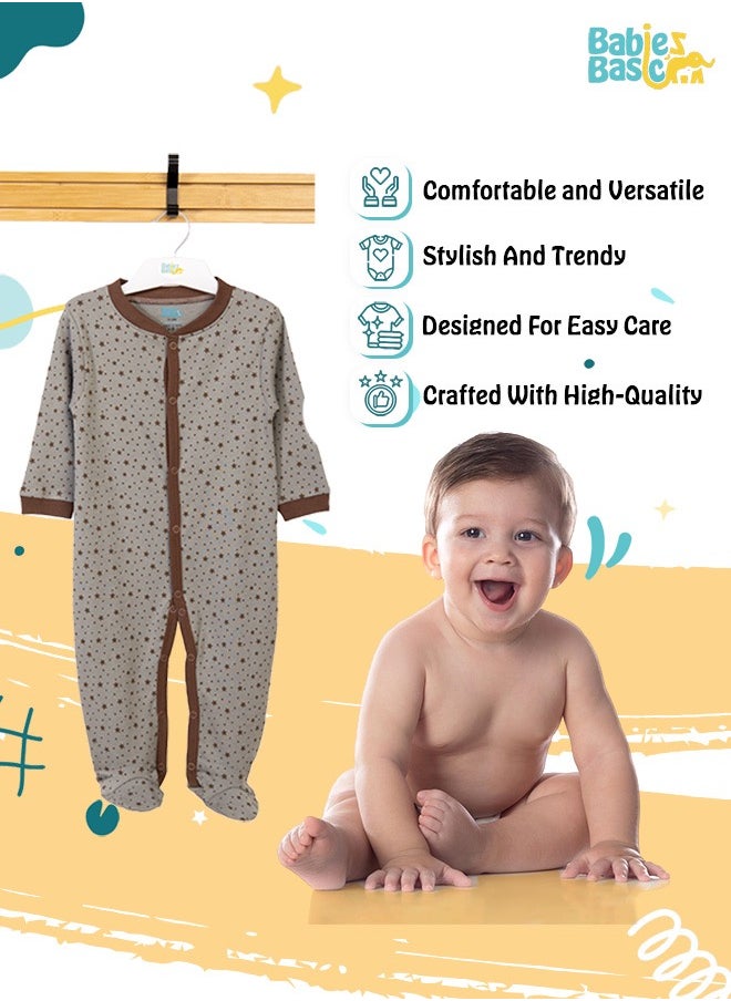 Babies Basic 100% Cotton Printed Long Sleeves Jumpsuit/Romper/Sleepsuit For Babies  - Image 3