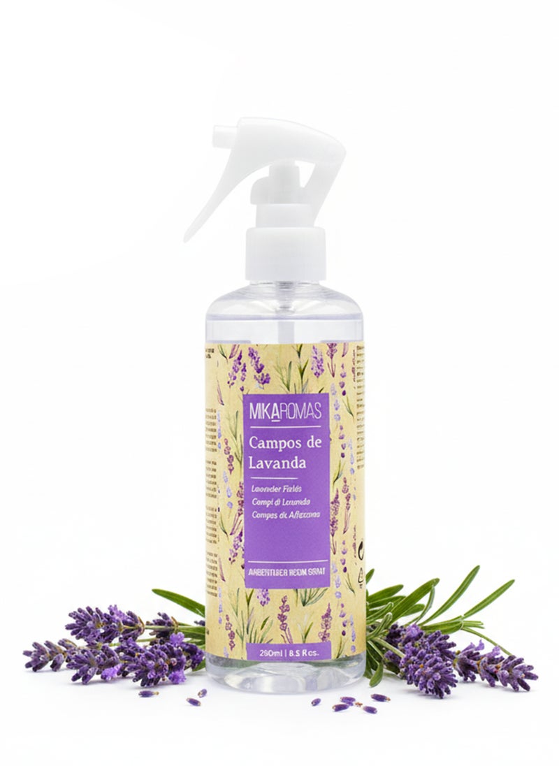 Mikaromas Room Spray  Lavender Fields, 250ml | Long-Lasting Home & Office Air Freshener | Soothing Floral Lavender Aroma for Relaxation, Stress Relief & Fresh, Inviting Ambience - Image 1