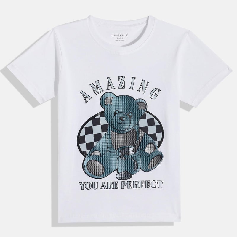 CHARCHIT Boys Cotton Blend Full Sleeves Typographic Printed Casual Shirt & T-Shirt - Navy - Image 2