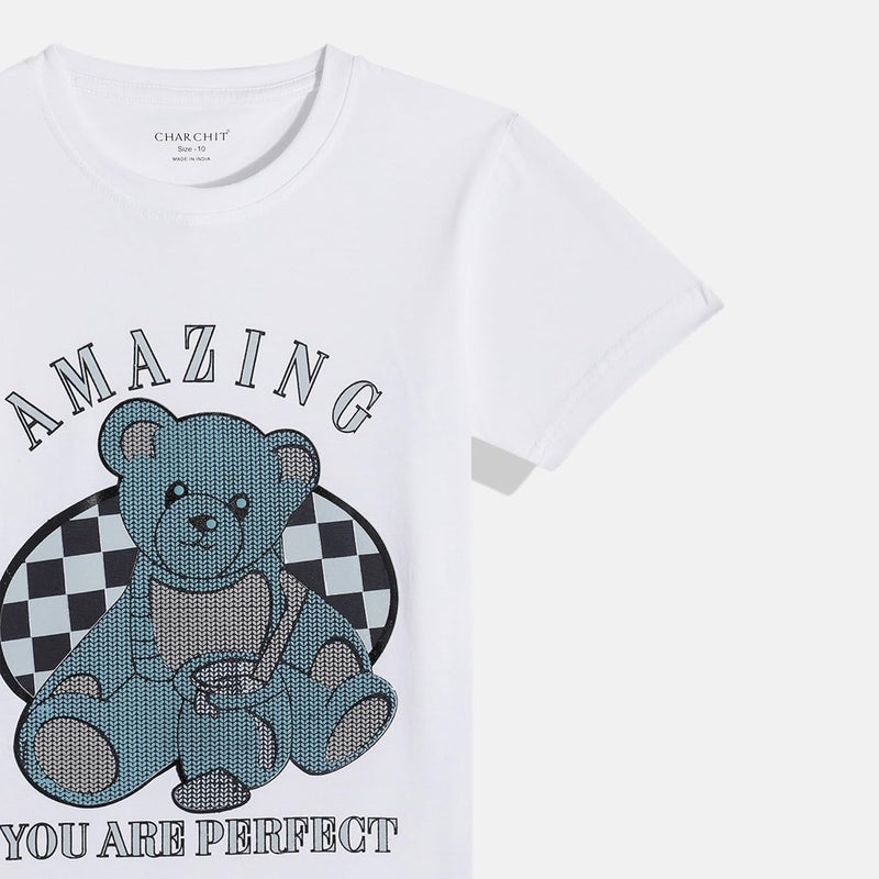 CHARCHIT Boys Cotton Blend Full Sleeves Typographic Printed Casual Shirt & T-Shirt - Navy - Image 3
