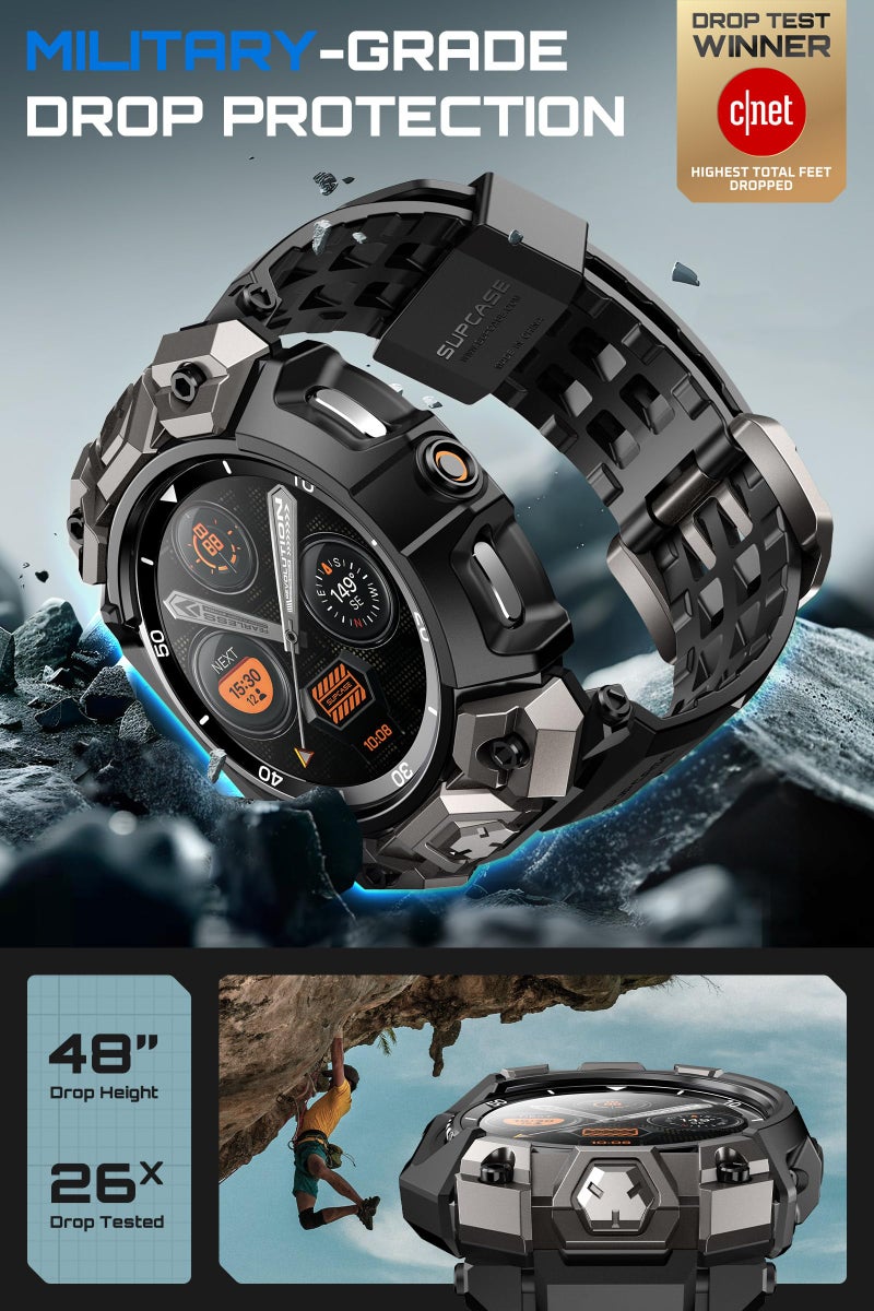 SUPCASE for Samsung Galaxy Watch 8 Classic 46mm Case with Band (Unicorn Beetle Ore), [2 Pack Screen Protector] Rugged Protective Cover with Adjustable Strap Band, Black - Image 3