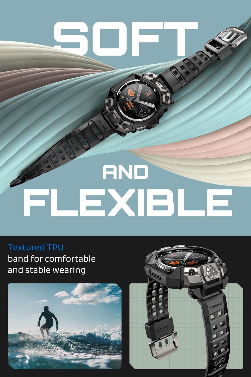 SUPCASE for Samsung Galaxy Watch 8 Classic 46mm Case with Band (Unicorn Beetle Ore), [2 Pack Screen Protector] Rugged Protective Cover with Adjustable Strap Band, Black - Image 4
