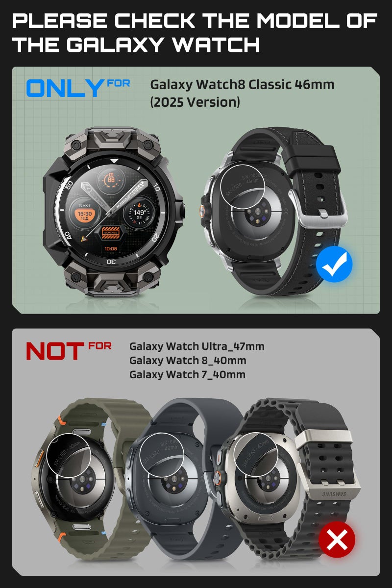 SUPCASE for Samsung Galaxy Watch 8 Classic 46mm Case with Band (Unicorn Beetle Ore), [2 Pack Screen Protector] Rugged Protective Cover with Adjustable Strap Band, Black - Image 2