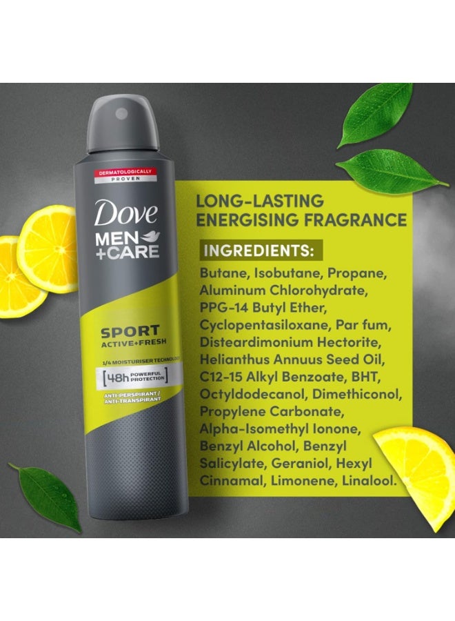 دوف للرجال + كير سبورت أكتيف فريش بخاخ مزيل العرق ومضاد للتعرق، ٢٥٠ مل - Image 5