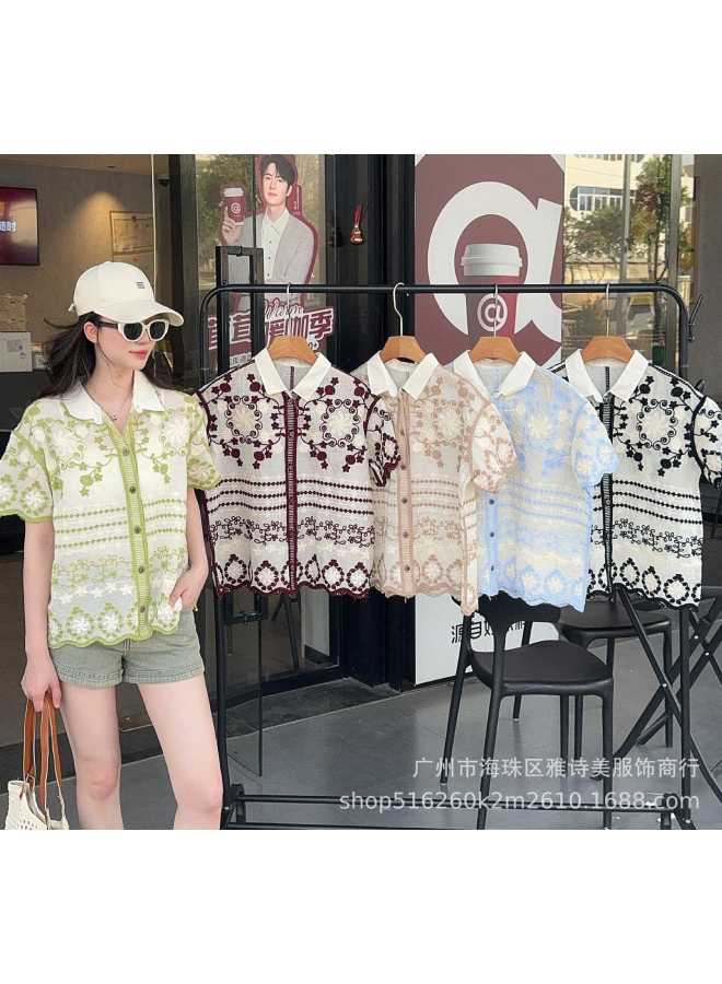 Korean Style Women's Niche Design Embroidered Hollow Shirt Women's Loose Slimming Elegant Versatile Literary Style Top Trendy