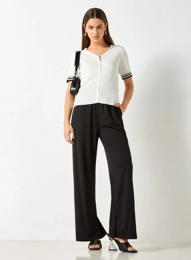 2Xtremz 2Xtremz Ribbed Zip Through Top with Short Sleeves