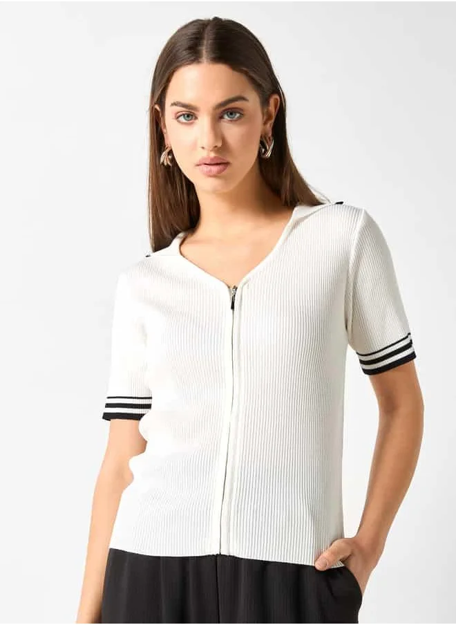 2Xtremz 2Xtremz Ribbed Zip Through Top with Short Sleeves