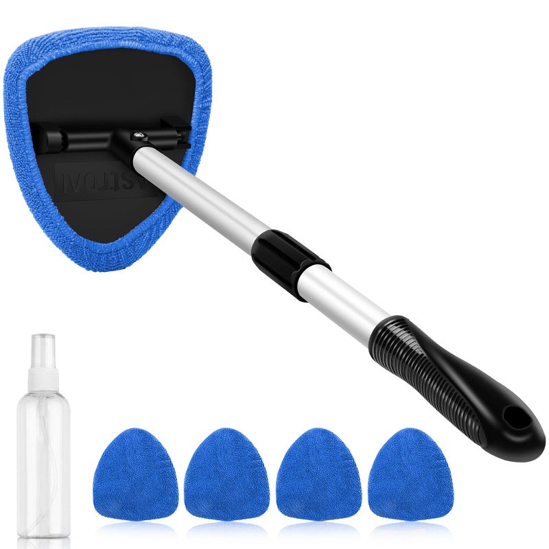 AstroAI Windshield Cleaner Tool, Car Interior Detailing Cleaning Kit with Extendable Handle and 4 Upgraded High-Density Reusable Microfiber Pads, Auto Glass Wiper Brush Kit for Cars, Blue, 15.9in-21in - Image 1