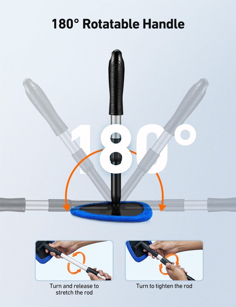 AstroAI Windshield Cleaner Tool, Car Interior Detailing Cleaning Kit with Extendable Handle and 4 Upgraded High-Density Reusable Microfiber Pads, Auto Glass Wiper Brush Kit for Cars, Blue, 15.9in-21in - Image 4