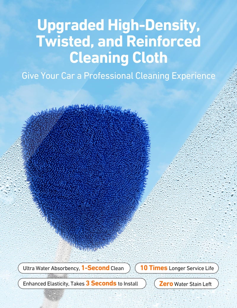 AstroAI Windshield Cleaner Tool, Car Interior Detailing Cleaning Kit with Extendable Handle and 4 Upgraded High-Density Reusable Microfiber Pads, Auto Glass Wiper Brush Kit for Cars, Blue, 15.9in-21in - Image 2
