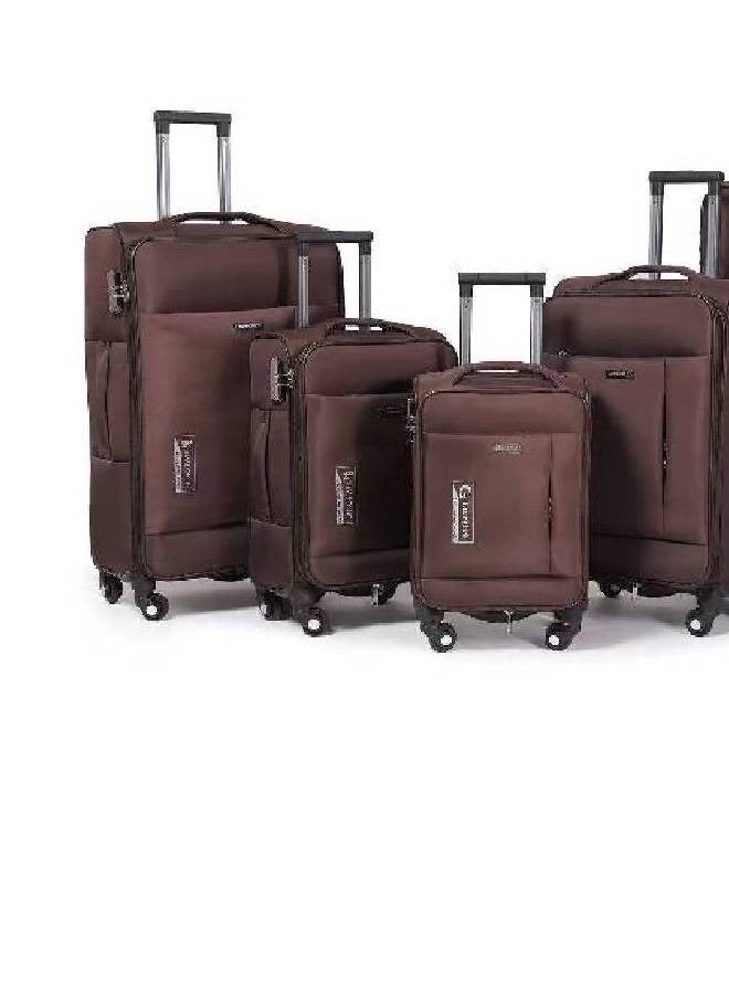 NKX 4 Piece Brown Softside Spinner Luggage Set Expandable Travel Suitcases with Telescoping Handles & 360° Wheels - Image 1