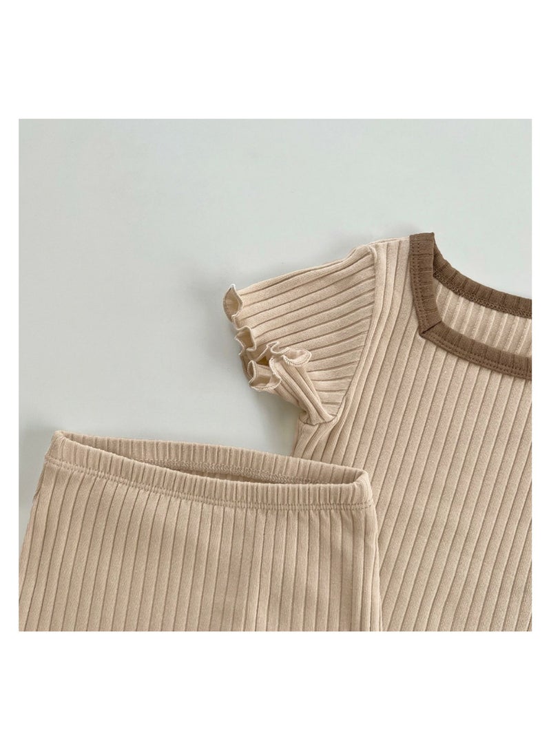 Baby Soft Breathable Cotton Short Sleeve T-shirt + Briefs + Hair Tie Pink Apricot Three-Piece Set - Image 4