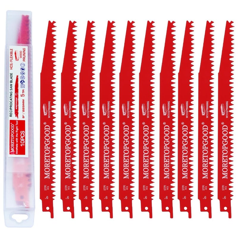 MORETOPGOOD Wood Pruning Reciprocating Saw Blades, Saw Blades for Trees Wood Cutting, 9 Inch Wood Saw Blades (10 Pack/5TPI) - Image 1