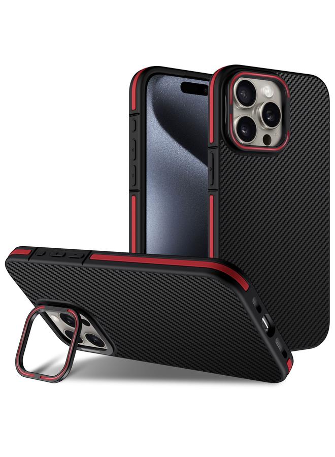 The Bros Case For iPhone 15 Pro Carbon Fiber Texture Lens Holder TPU Phone Case 