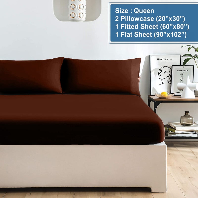 DAN RIVER DAN RIVER Queen Jersey Sheet Set|Luxury Heather 100% Cotton Bed Sheets|T-Shirt Sheets|All Season Bedding|Soft Comfortable Deep Pocket Jersey Cotton Bed Sheets (4Pc  Queen  Brown)  - Image 3