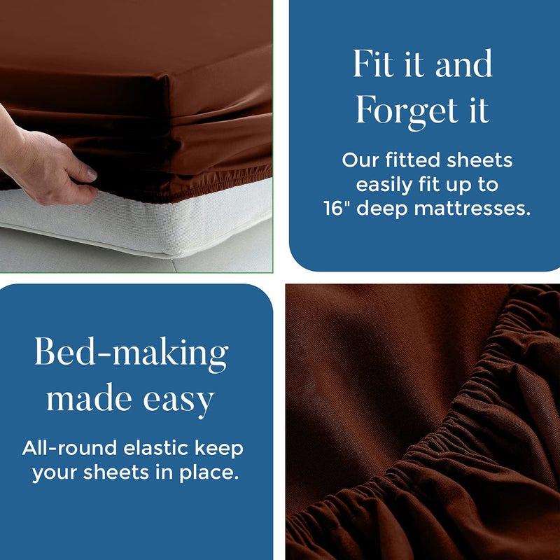 DAN RIVER DAN RIVER Queen Jersey Sheet Set|Luxury Heather 100% Cotton Bed Sheets|T-Shirt Sheets|All Season Bedding|Soft Comfortable Deep Pocket Jersey Cotton Bed Sheets (4Pc  Queen  Brown)  - Image 4