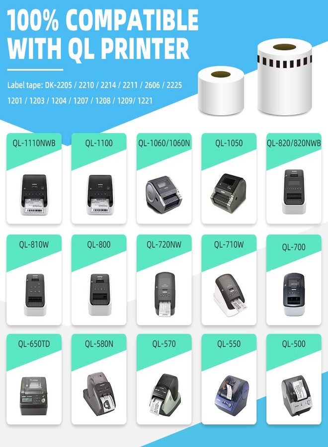 لايبل أوريسون ملصقات ورقية بيضاء متصلة الطول من نوع Label Orison DK-2205، مقاس 62 مم × 30.48 م (2-3/7 بوصة × 100 قدم)، متوافقة مع طابعات الملصقات QL500 وQL700 وQL800، لفة واحدة - Image 2