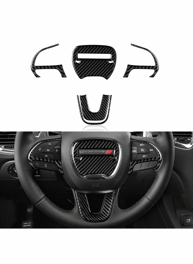 SOLARAE Carbon Fiber Steering Wheel Cover Trim Interior Accessories,  for Dodge Charger Challenger / Dodge Durango / Jeep Grand Cherokee SRT8 4 Pcs(Black) - Image 1