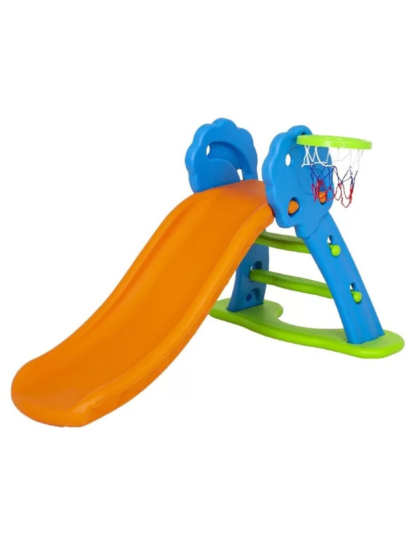 Funz Toddler Kids Slide with Basketball Indoor Outdoor Easy Assembly and Foldable Storage Inside Playset for Over 1 Year Old Boys Girls  - Image 1