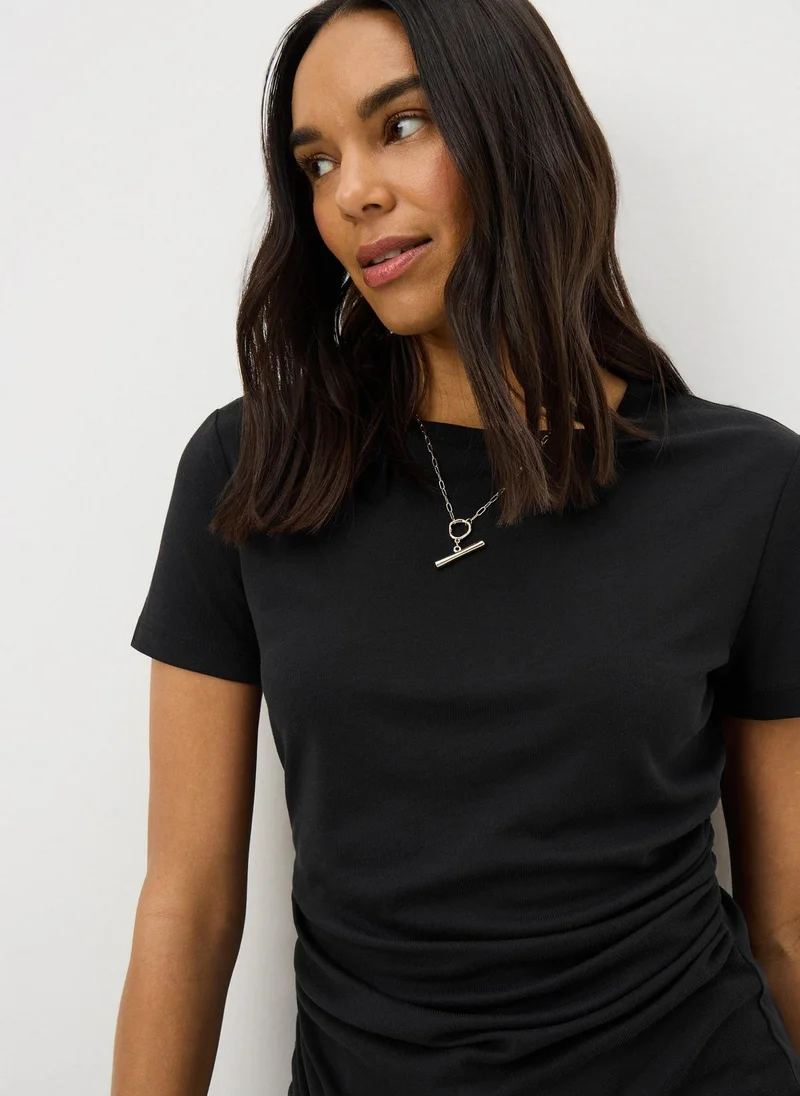Matalan Black Black Short Sleeve Drape T-Shirt for Women | Best Price UAE