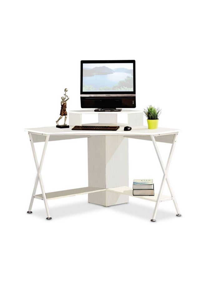 Micasa - Compact Space-Saving L-Shaped Modern Corner Computer Desk White 100 X 100 X 88.5 Cm St-S1507. - Image 1