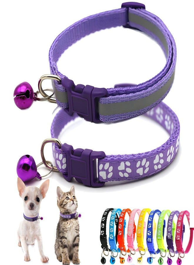 Weimostar Purple Small Dog Collar with Bell, 2-Pack Cat Collar with Bell Reflective Puppy Collar Nylon Soft Adjustable Buckle for XXS XSmall Tiny Boy Girl Pets Female Kitten Yorkie Chihuahua X-Small - Image 1