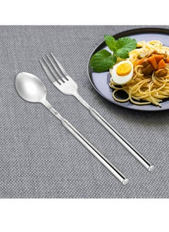 Bukela Extendable fork Spoon, Telescopic Fork and Spoon Set Stainless Steel Long Fork Extender Dinner Retractable Spoons Expandable Extension Fork Spoon Extends to 25.2" Tableware for BBQ Fruit  - Image 3