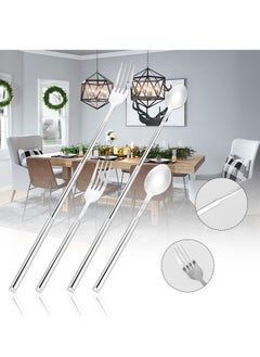 Bukela Extendable fork Spoon, Telescopic Fork and Spoon Set Stainless Steel Long Fork Extender Dinner Retractable Spoons Expandable Extension Fork Spoon Extends to 25.2" Tableware for BBQ Fruit  - Image 4