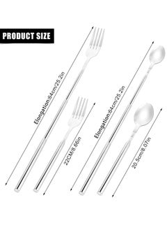 Bukela Extendable fork Spoon, Telescopic Fork and Spoon Set Stainless Steel Long Fork Extender Dinner Retractable Spoons Expandable Extension Fork Spoon Extends to 25.2" Tableware for BBQ Fruit  - Image 2