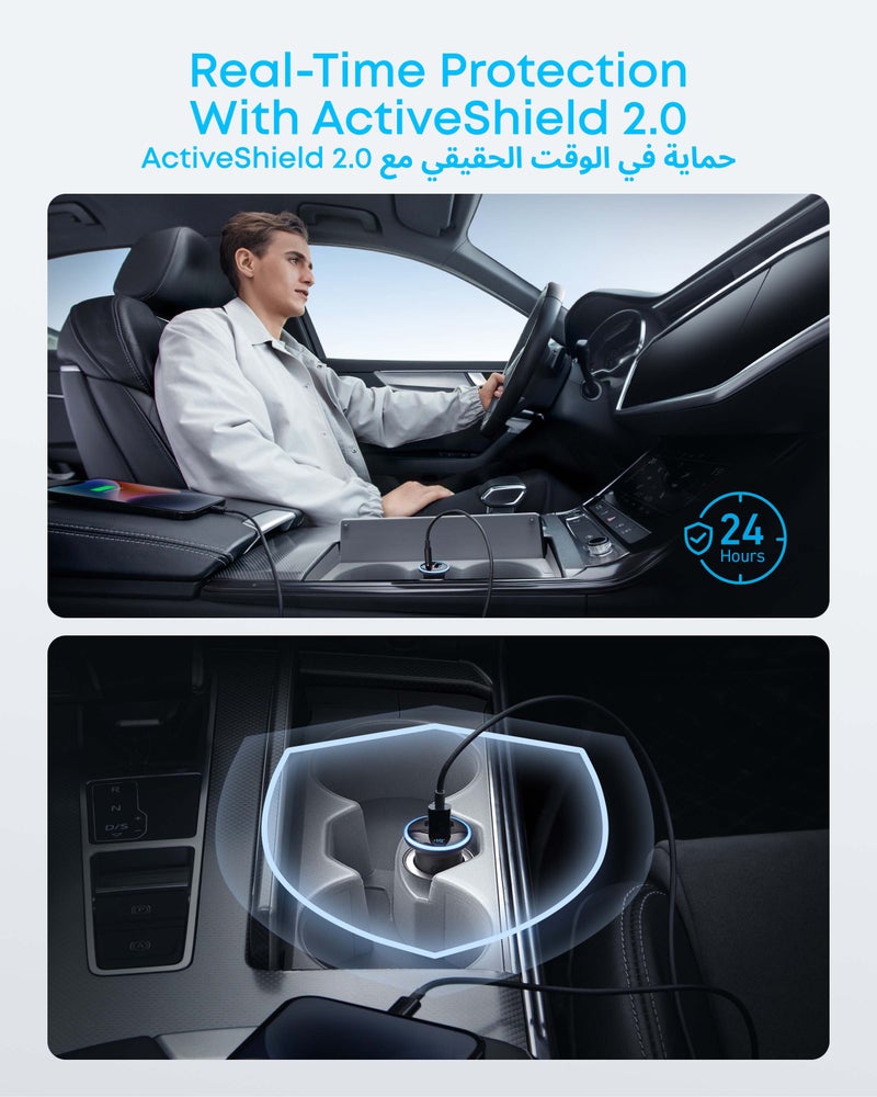 أنكر محول شاحن سيارة USB C، شاحن USB ولاعة سجائر 52.5 وات، شاحن سيارة 323 مع شحن سريع 30 وات PowerIQ 3.0 لهاتف iPhone 15/15 Plus/15 Pro/15 Pro Max، Galaxy S23/22، بكسل أسود - Image 5