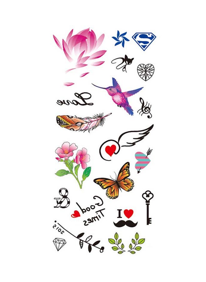 NIBEMINENT 20-Piece Letter Crown Butterfly Heart Design Temporary Tattoo Sticker Set