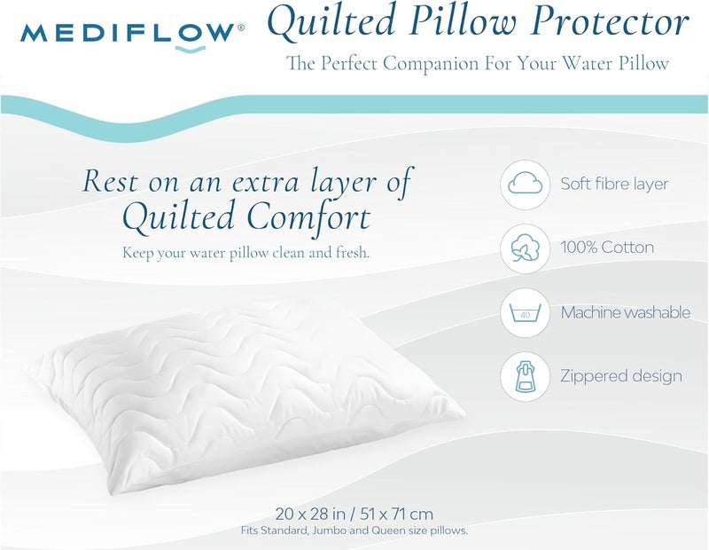 Mediflow Quilted Pillow Protector - Zippered Protection Against Dust and Allergens, White, 1'8" x 2'4" - Image 5