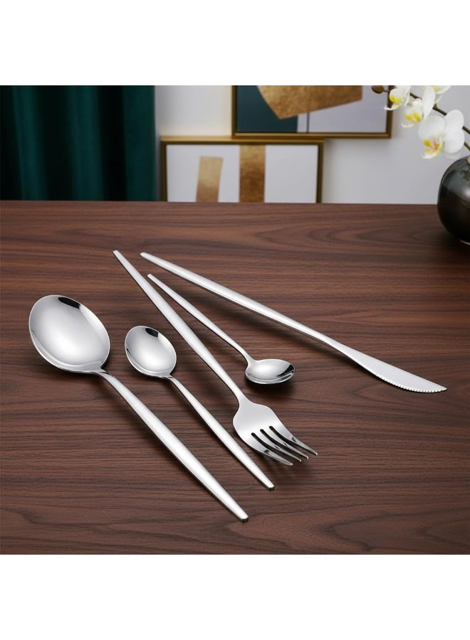Dunekart 24-Piece Stainless Steel Cutlery Set with Stand | Elegant, Durable Flatware Includes Knives, Forks & Spoons | Dishwasher Safe & Easy to Clean | Silver - Image 3