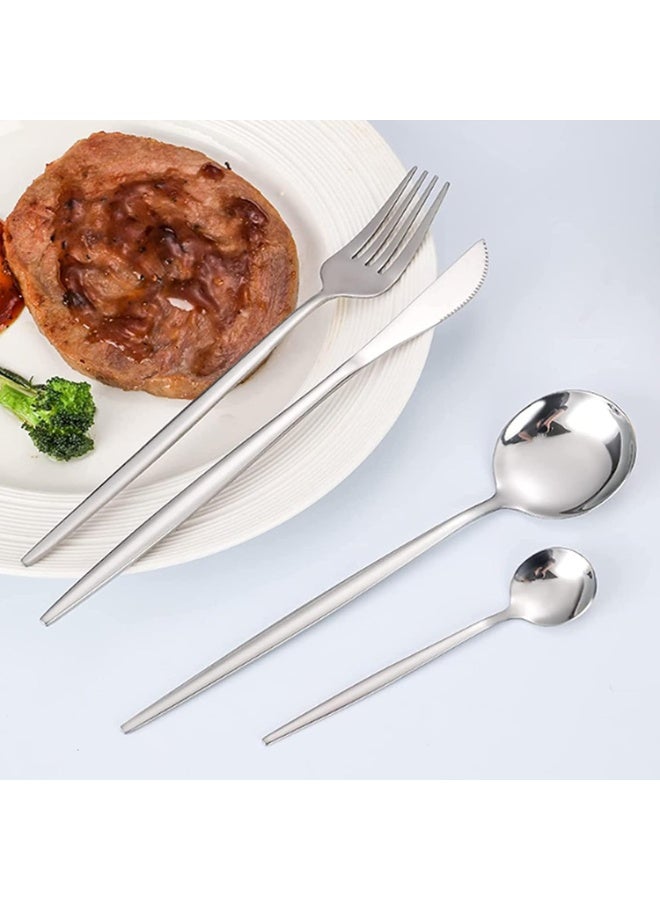 Dunekart 24-Piece Stainless Steel Cutlery Set with Stand | Elegant, Durable Flatware Includes Knives, Forks & Spoons | Dishwasher Safe & Easy to Clean | Silver - Image 5