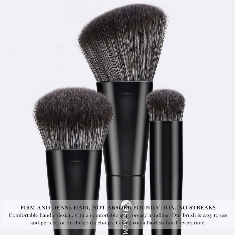 KINGMAS Foundation Makeup Brushes, 3Pcs Kabuki Contour Concealer Makeup Brush, Vegan & Cruelty-Free, Synthetic Cosmetic Under Eye & Blusher Face Brush (Black) - Image 2