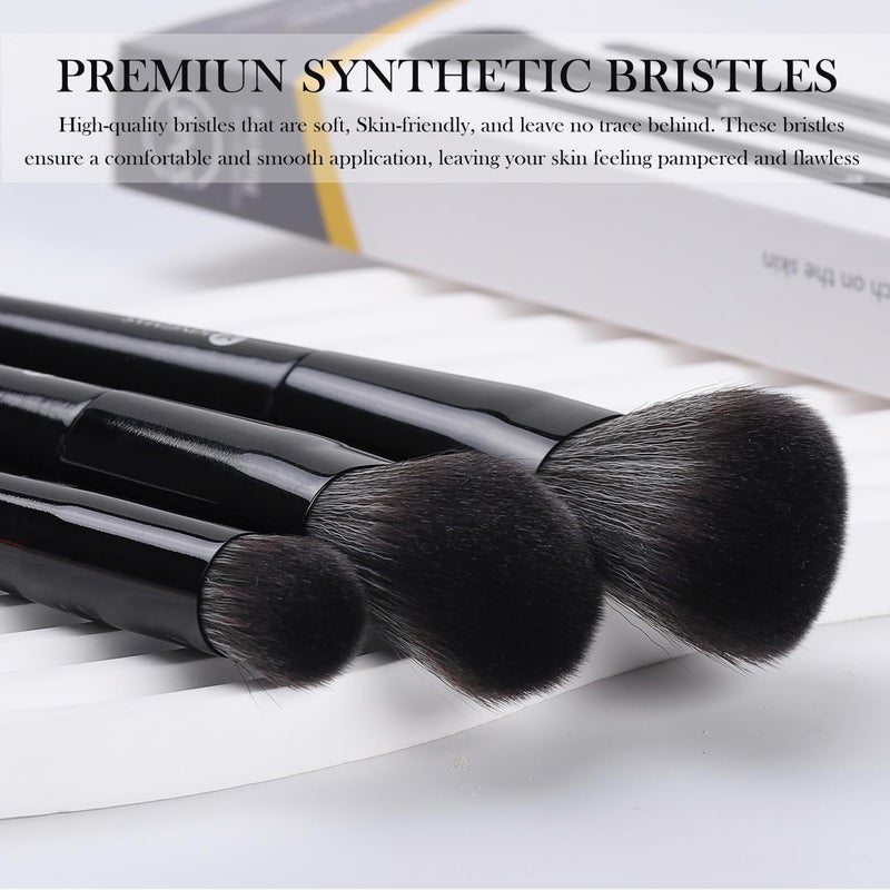 KINGMAS Foundation Makeup Brushes, 3Pcs Kabuki Contour Concealer Makeup Brush, Vegan & Cruelty-Free, Synthetic Cosmetic Under Eye & Blusher Face Brush (Black) - Image 3