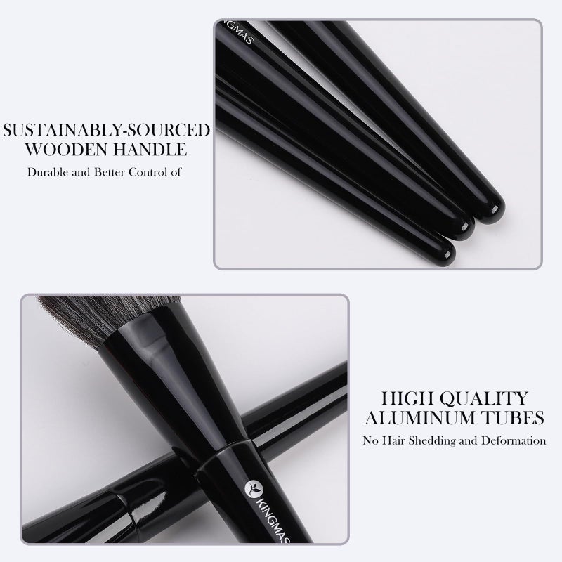 KINGMAS Foundation Makeup Brushes, 3Pcs Kabuki Contour Concealer Makeup Brush, Vegan & Cruelty-Free, Synthetic Cosmetic Under Eye & Blusher Face Brush (Black) - Image 5