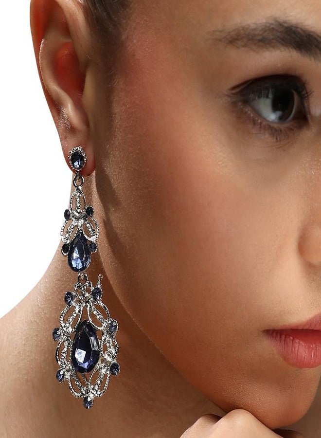 SOHI Women's Sapphire Blue Bean Drop EarringsFor Casual Wear | Push Back Closure | Alloy Material | Artificial Stone Drop Earrings | Earrings For Woman & Girls - Image 5
