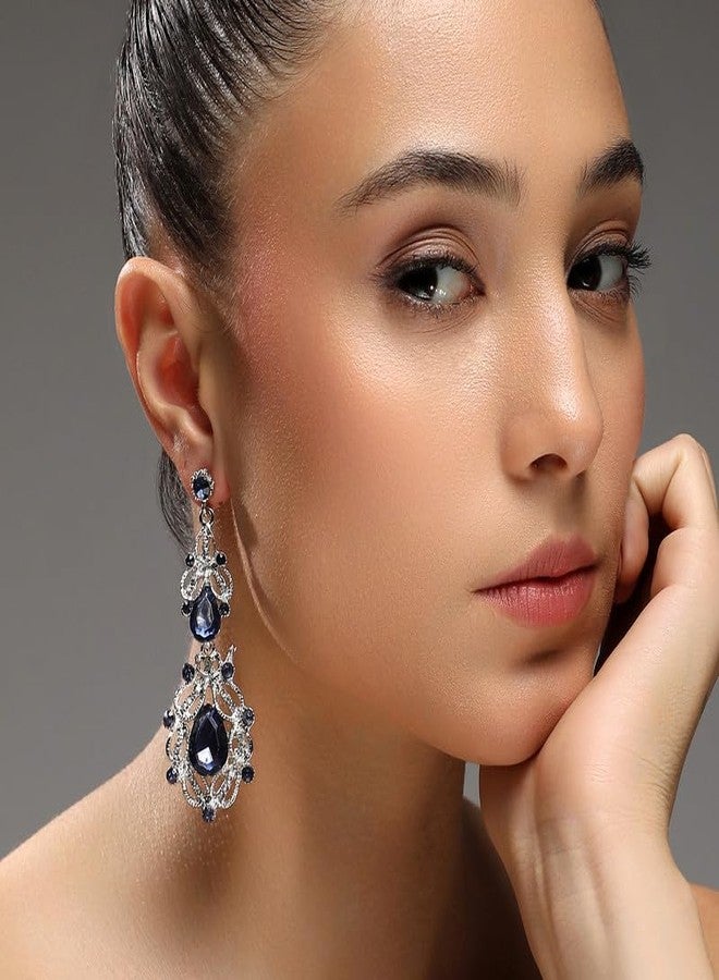 SOHI Women's Sapphire Blue Bean Drop EarringsFor Casual Wear | Push Back Closure | Alloy Material | Artificial Stone Drop Earrings | Earrings For Woman & Girls - Image 4