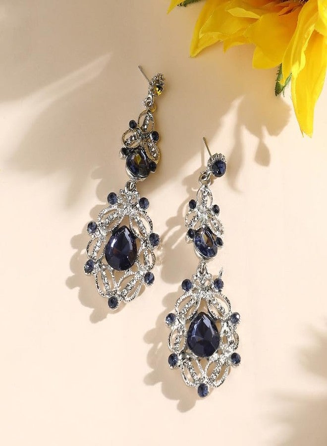 SOHI Women's Sapphire Blue Bean Drop EarringsFor Casual Wear | Push Back Closure | Alloy Material | Artificial Stone Drop Earrings | Earrings For Woman & Girls - Image 3