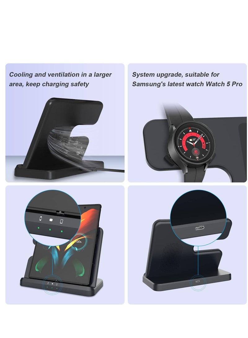 Wireless Charging Station for Samsung 3 in 1 Wireless Charger for Galaxy Watch 4/3/Active 2/1 Compatible with Samsung S22 Ultra S21 S20 Note20 Z Flip 4/3 Z Fold Galaxy Buds, Black