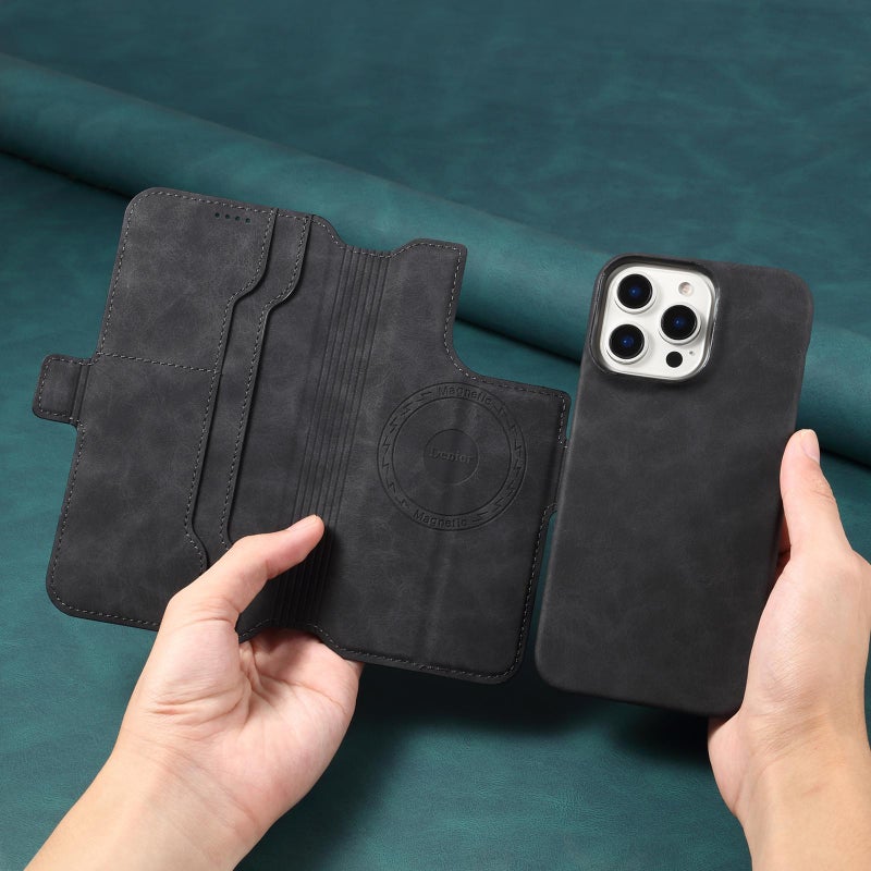 دينيور جراب هاتف جلدي قابل للفصل B07 Magsafe لهاتف Iphone 13 Pro Max (أسود) - Image 3