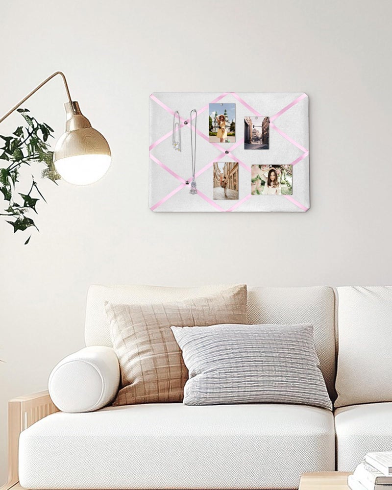 Aitakatta White Fabric Memo Bulletin Board, 17x13 inches Velvet Pin Board for Wall, Vision Board Message Board with Pink Criss-Cross Ribbons for Home Office School Wall Decor(PK Ribbon,4333) - Image 5